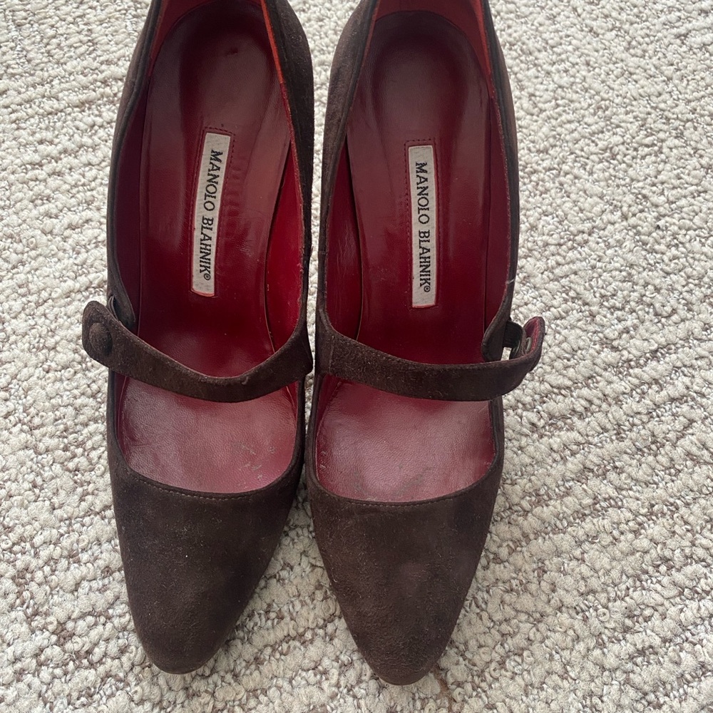 Manolo Blahnik Dark Brown Suede Heels